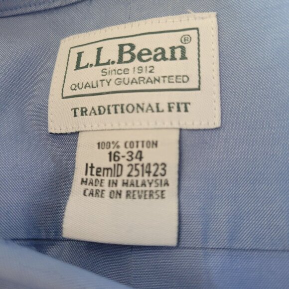 L.L.Bean Mens Traditional Fit Button-Up Shirt 16-34 Blue Long Sleeve 100% Cotton - Picture 2 of 5